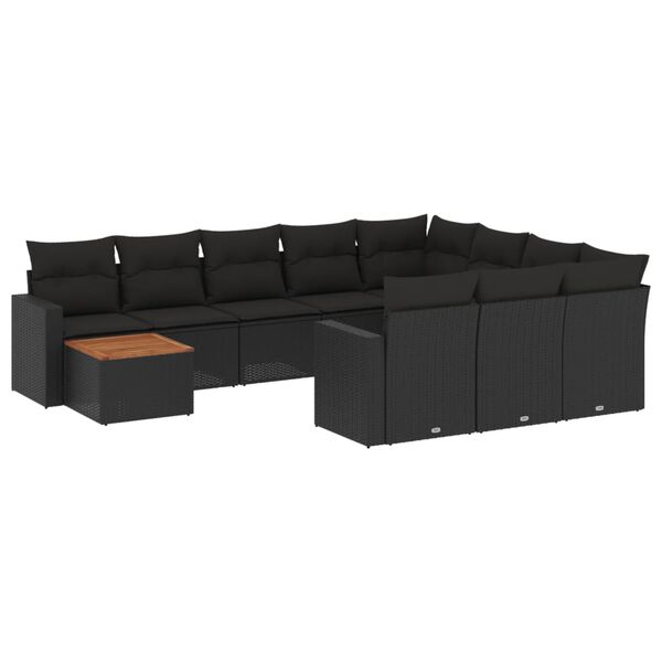 vidaXL 11-tlg. Garten-Sofagarnitur mit Kissen Schwarz Poly Rattan