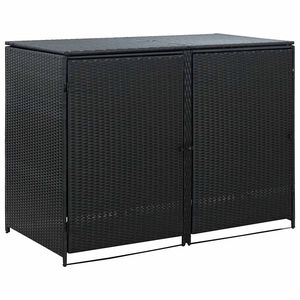vidaXL M&uuml;lltonnenbox f&uuml;r 2 Tonnen Poly Rattan Schwarz 148x80x111 cm