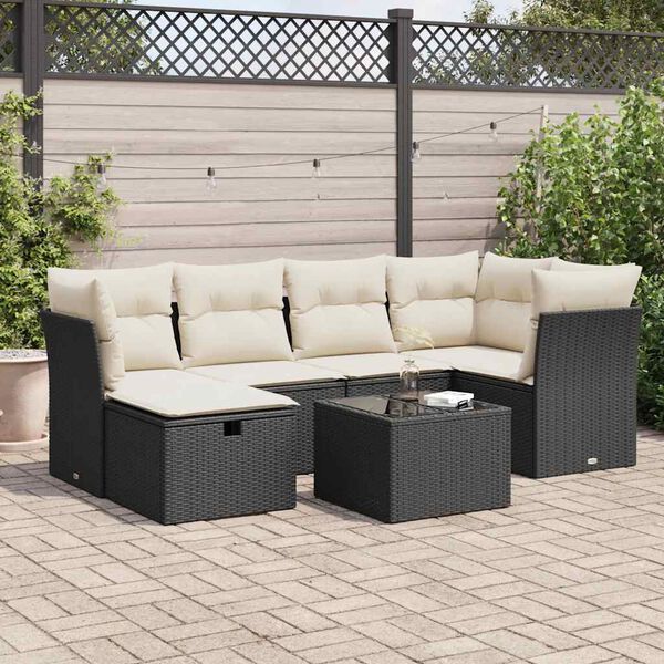 vidaXL 6-tlg. Garten-Sofagarnitur mit Kissen Schwarz Poly Rattan