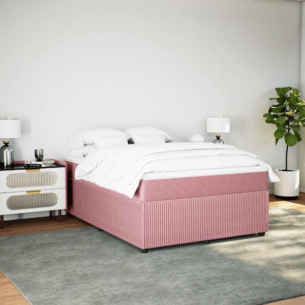vidaXL Boxspringbett mit Matratze Rosa 140x200 cm Samt