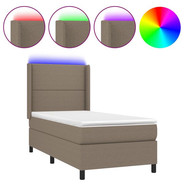 vidaXL Boxspringbett mit Matratze & LED Taupe 90x190 cm Stoff
