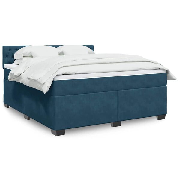 vidaXL Boxspringbett mit Matratze Blau 180x200 cm Samt