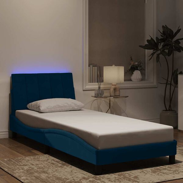 vidaXL Bettgestell mit LED ohne Matratze "Hanko" Blau 80x200 cm Samt