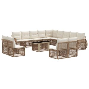 vidaXL Gartensofa-set 14 stk. Beige und Cremewei&szlig; Poly-Rattan