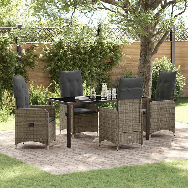 vidaXL Garten Essgruppe mit Kissen 5 pcs Grau Poly Rattan