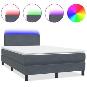 vidaXL Boxspringbett mit Matratze & LED Dunkelgrau 120x220 cm Samt