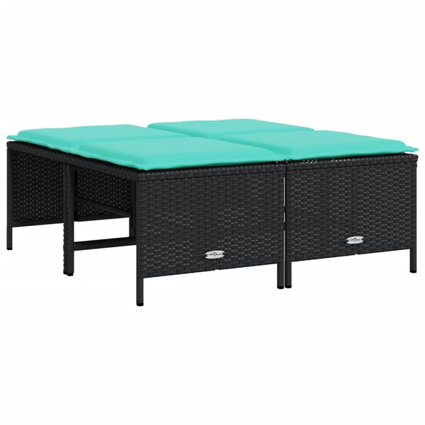 vidaXL Gartenhocker mit Kissen 4 Stk. Schwarz Poly Rattan