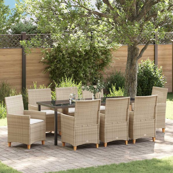 vidaXL Garten Essgruppe 9 pcs Beige Poly-Rattan