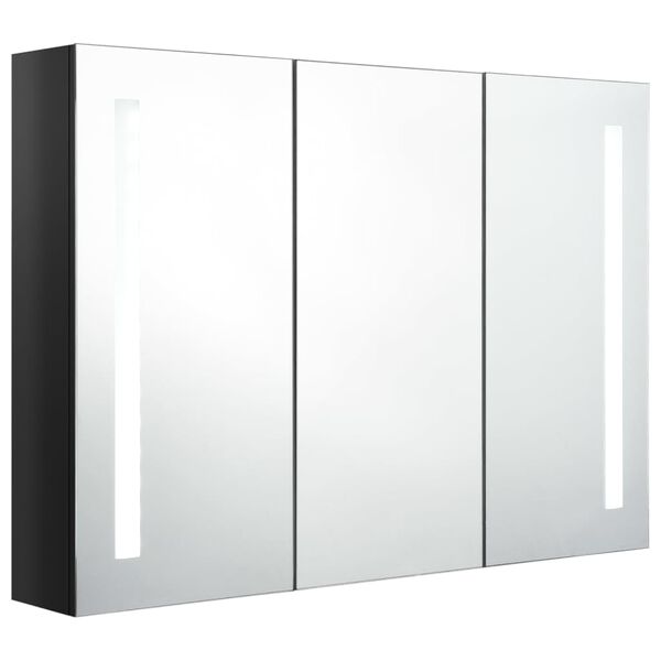 vidaXL LED-Spiegelschrank fürs Bad 89x14x62 cm Glänzend Schwarz