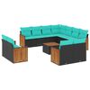 vidaXL 12-teiliges Gartensofa-Set mit Kissen, schwarzes Polyrattan