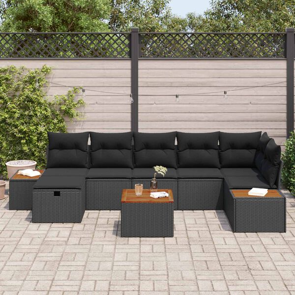 vidaXL Garten-Sofa-Set mit Kissen 8 pcs Schwarz Poly Rattan