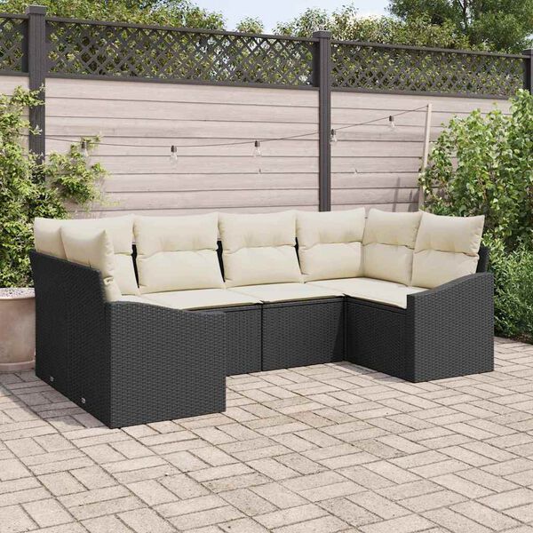 vidaXL Sofa Set mit Kissen 6 pcs Schwarz Poly Rattan