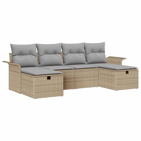 vidaXL Gartensofa-set mit Kissen 6 pcs Beige und Hellgrau Poly-Rattan