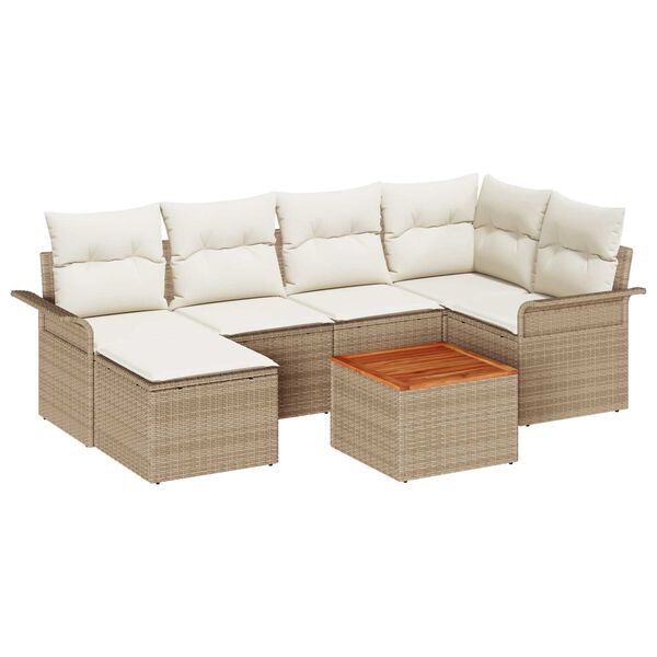vidaXL Gartensofa-set mit Speicher 7 pcs Beige und Creme Poly-Rattan
