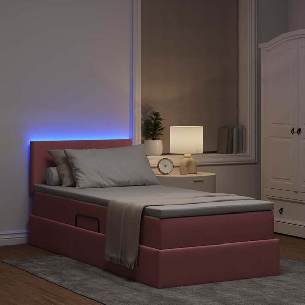vidaXL Bett mit Stauraum und LED mit Matratze Rosa 90 x 200 cm Samt