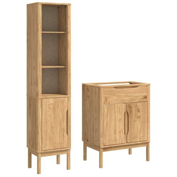 vidaXL Badezimmerm&ouml;bel-Set mit T&uuml;r 2 pcs Wachsbraun Massivholz Kiefer