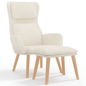vidaXL Relaxsessel mit Hocker Cremewei&szlig; Samt