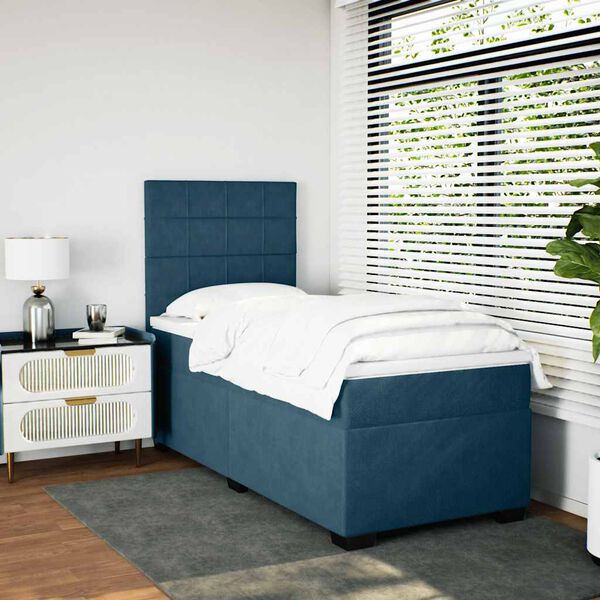 vidaXL Boxspringbett mit Matratze Blau 80x200 cm Samt