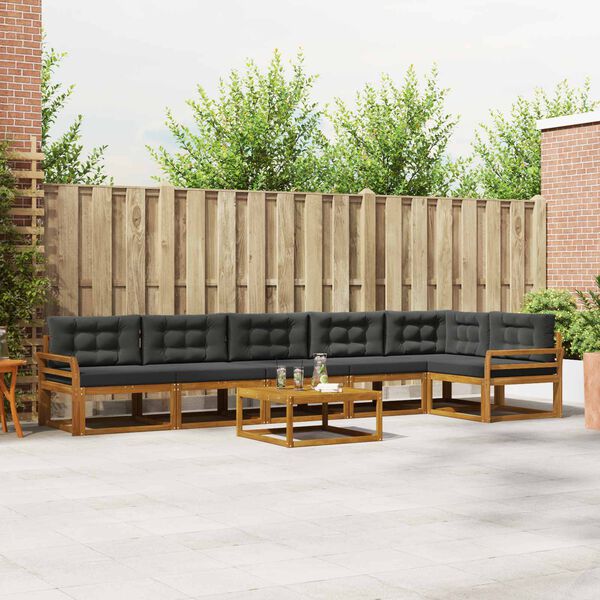 vidaXL Outdoor-Sofagarnitur mit Kissen 7 pcs Natur und Anthrazit