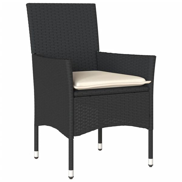 vidaXL 3-tlg. Bistro-Set mit Kissen Schwarz Poly Rattan und Glas