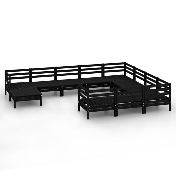 vidaXL 11-tlg. Garten-Lounge-Set Schwarz Massivholz Kiefer