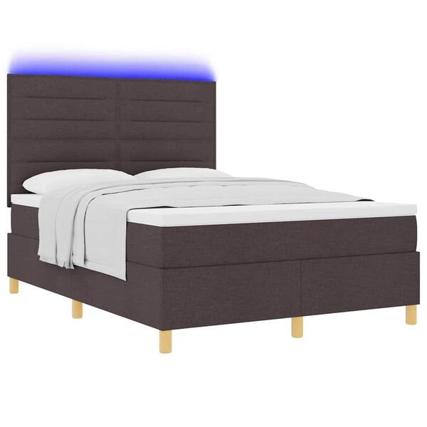 vidaXL LED Boxspringbett mit Matratze Dunkelbraun 160 x 200 cm Stoff
