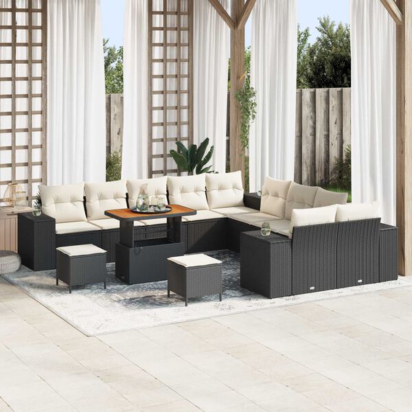 vidaXL Gartensofa-set mit Kissen 13 pcs Schwarz Poly-Rattan