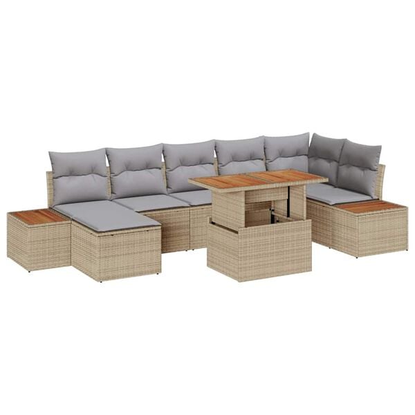 vidaXL Garten-Sofa-Set mit Speicher 8 pcs Beige Poly Rattan