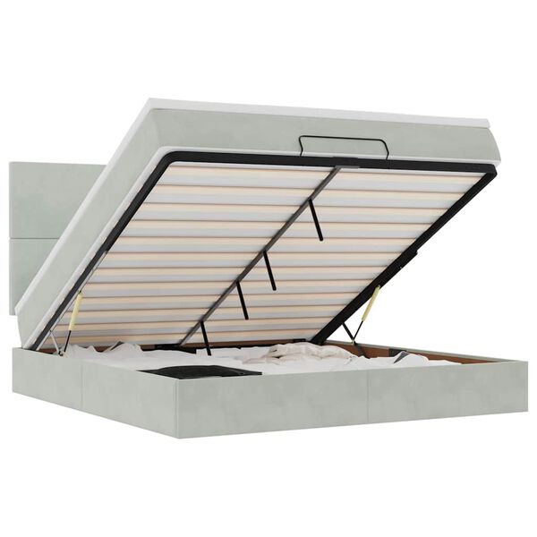 vidaXL Ottoman-Bett mit Matratzen & LEDs Hellgrau 180x200 cm Samt