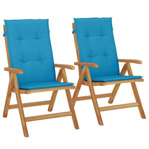 vidaXL Klappst&uuml;hle mit Kissen, 2 St&uuml;ck, Massivholz Teak
