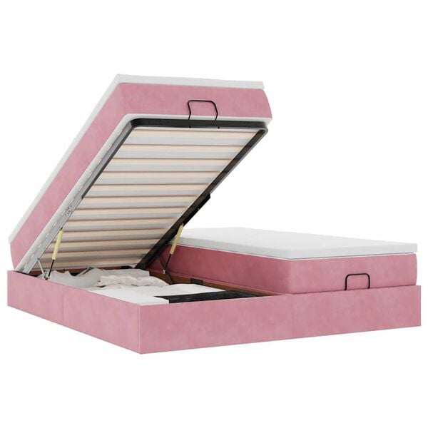 vidaXL Ottoman-Bett mit Matratzen Rosa 160x200 cm Samt