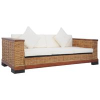 vidaXL 3-Sitzer-Sofa mit Auflagen Braun Natur Rattan