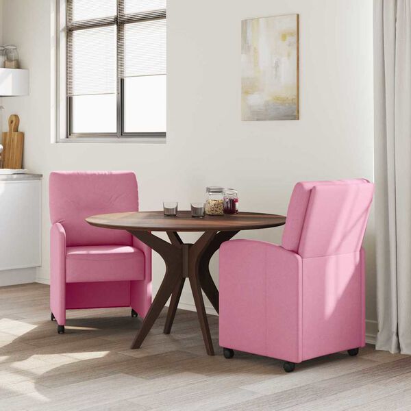 vidaXL Esszimmerst&uuml;hle mit Rollen 2 pcs Rosa 57 x 67 x 95 cm Stoff