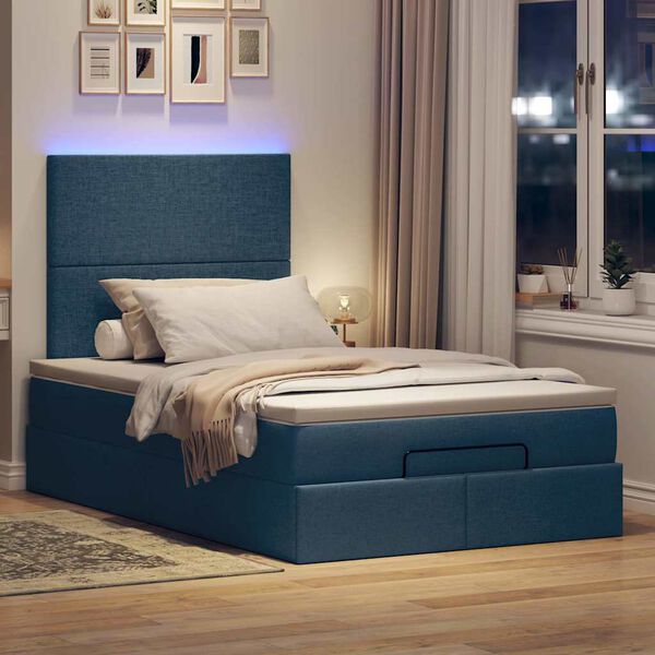 vidaXL Ottoman-Bett mit Matratze & LEDs Blau 120x190 cm Stoff