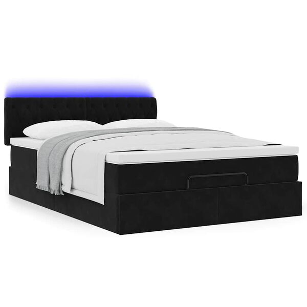 vidaXL Ottoman-Bett mit Matratze & LEDs Schwarz 140x200 cm Samt