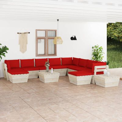 vidaXL 12-tlg. Garten-Sofagarnitur aus Paletten mit Kissen Fichtenholz