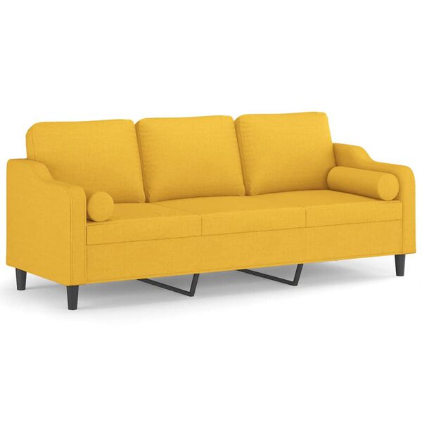 vidaXL 3-Sitzer-Sofa mit Kissen Hellgelb 210 cm Stoff