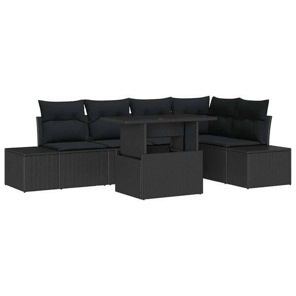 vidaXL Garten-Sofa-Set mit Speicher 6 pcs Schwarz Poly Rattan