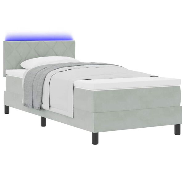 vidaXL LED Boxspringbett mit Matratze Hellgrau 100 x 200 cm Samt