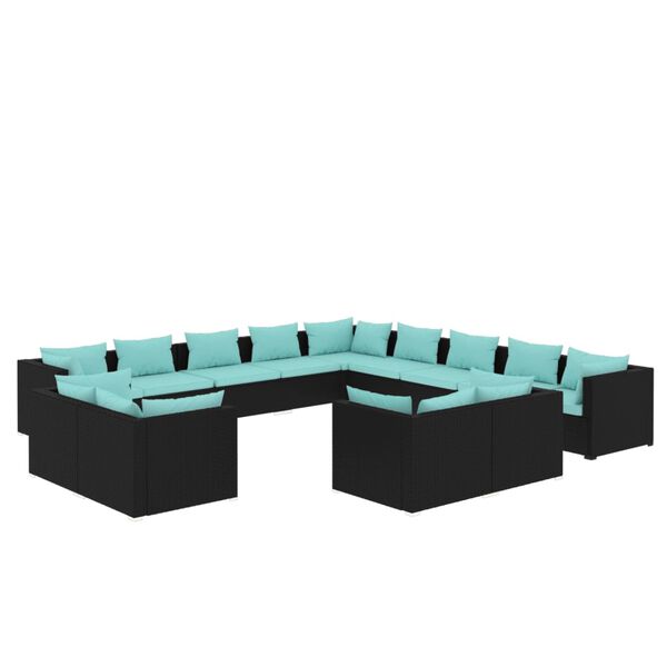 vidaXL 13-tlg. Garten-Lounge-Set mit Kissen Schwarz Poly Rattan