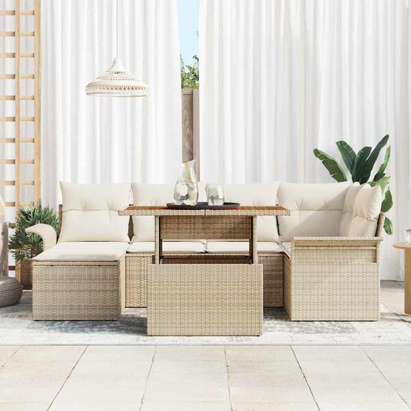 vidaXL Garten-Sofa-Set mit Speicher 7 pcs Beige Poly Rattan