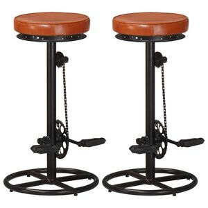 vidaXL Barhocker 2 Stk. Schwarz und Braun Echtes Ziegenleder