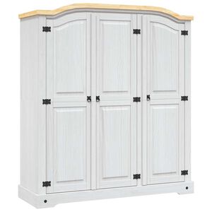 vidaXL Kleiderschrank Mexiko-Stil Kiefernholz 3 T&uuml;ren Wei&szlig;