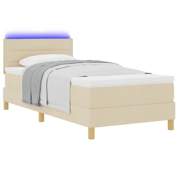 vidaXL LED Boxspringbett mit Matratze mit LED Creme 90 x 200 cm Stoff