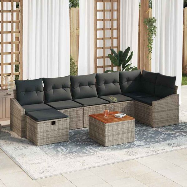 vidaXL Gartensofa-set mit Kissen mit Speicher 8 pcs Grau Poly Rattan