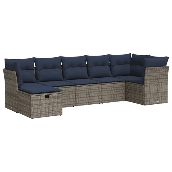 vidaXL 7-tlg. Garten-Sofagarnitur mit Kissen Grau Poly Rattan