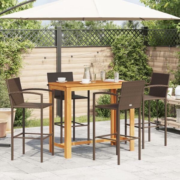 vidaXL 5-tlg. Gartenbar-Set Braun Massivholz Akazie und Poly Rattan