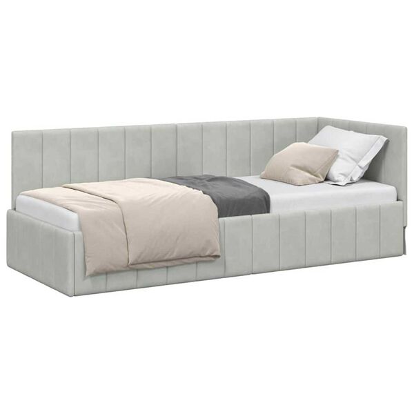 vidaXL Eckbettgestell mit Kopfteil Hellgrau 80 cm x 200 cm Samt