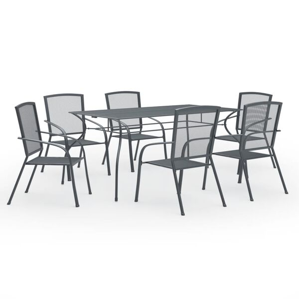 vidaXL 7-tlg. Garten-Essgruppe Stahl Anthrazit