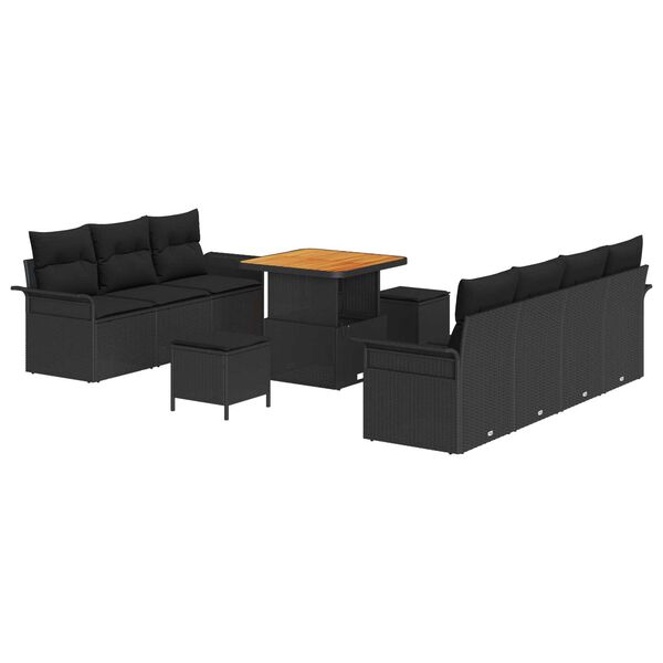 vidaXL Gartensofa-set mit Kissen 10 pcs Schwarz Poly-Rattan